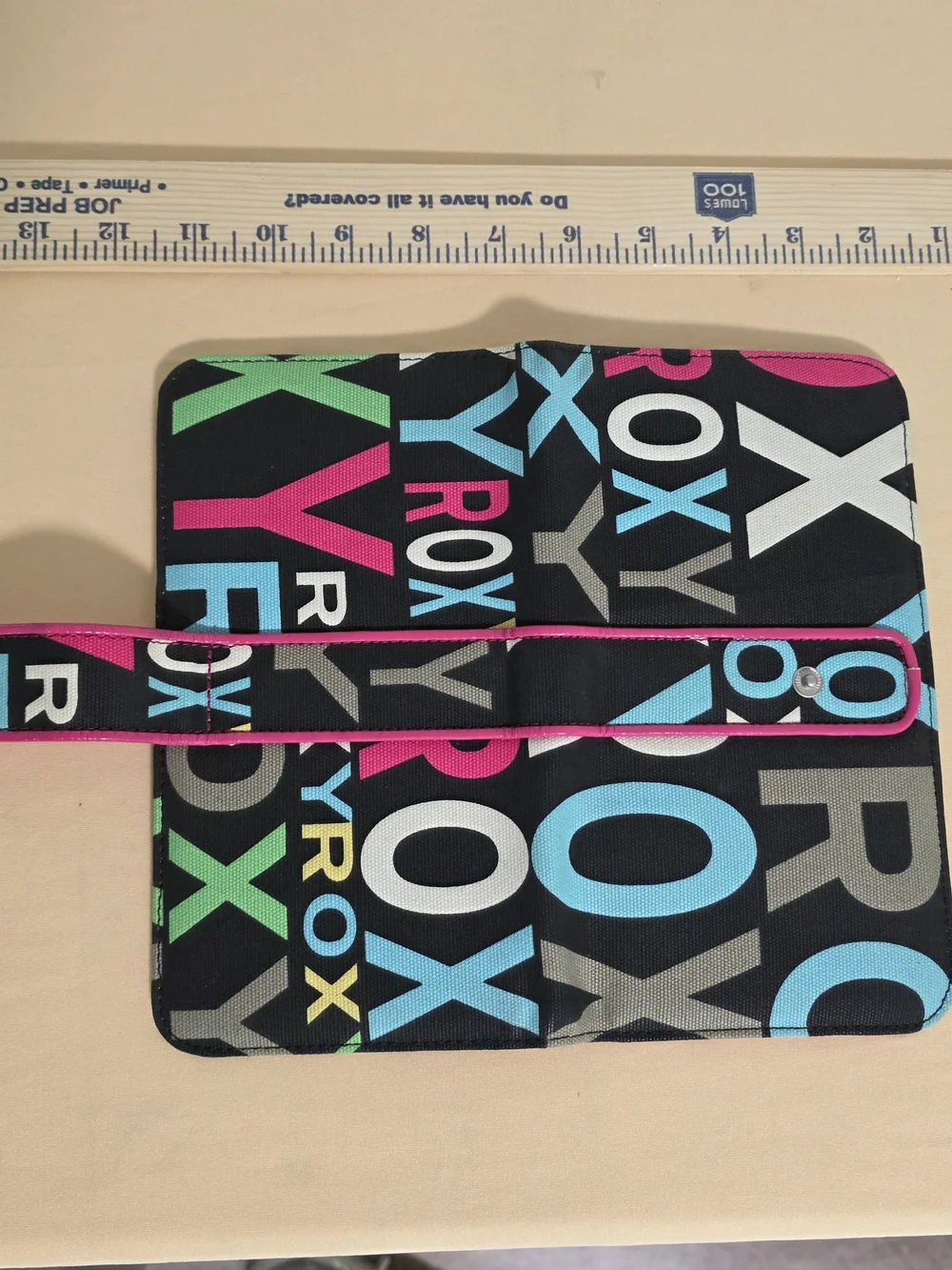 Roxy Black & Blue Patterned Wallet Clutch with Pink Trim